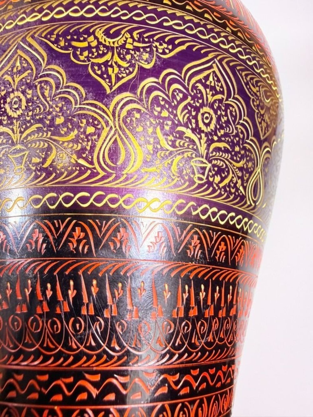 Jar Urn Canister Hand Carved Wooden Lacquer Pakistan Naqashi Turkish Handcrafted - Picture 15 of 16